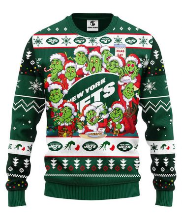 New York Jets 12 Grinch Xmas Day Ugly Christmas Sweater