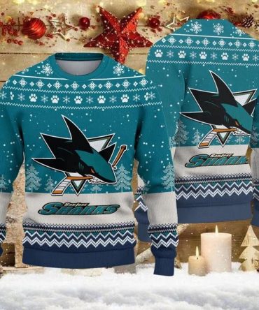 San Jose Sharks Big Logo Ugly Christmas Sweater, NHL Christmas Sweater