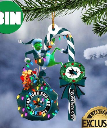 San Jose Sharks NHL Grinch Candy Cane Custom Name Xmas Gifts Christmas Tree Decorations Ornament