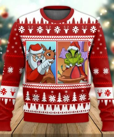 Santa Claus Grinch Yelling Meme Ugly Sweater, Grinch Holiday Sweater