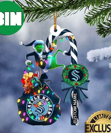 Seattle Kraken NHL Grinch Candy Cane Custom Name Xmas Gifts Christmas Tree Decorations Ornament
