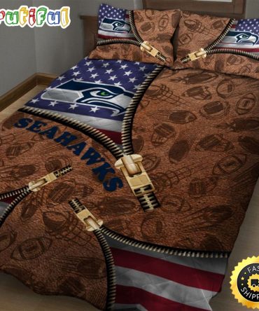 Seattle Seahawks NFL American Flag Leather Pattern Bedding Set