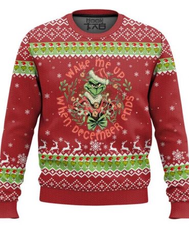 ?Wake Me Up When December Ends? Grinch Ugly Christmas Sweater, Grinch Holiday Sweater