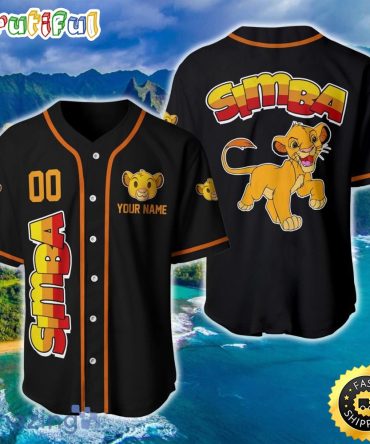 Simba Lion King Black Yellow Red Ombre Cartoon Baseball Jersey