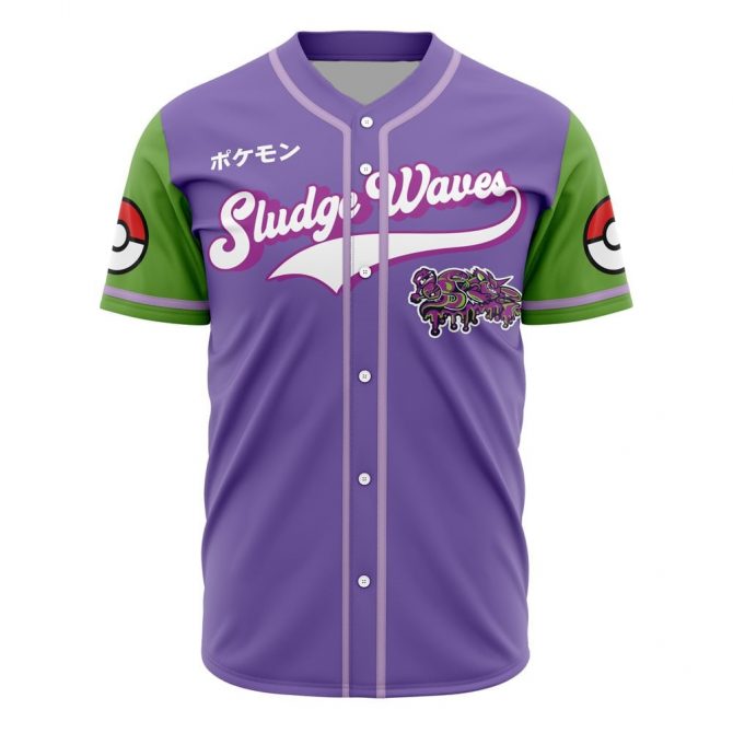 Vibrant Sludge Waves Baseball Jersey - Purple & Green Anime Style, Unisex Sportswear