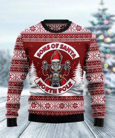 Sons Of Santa North Pole Skull Ugly Christmas Sweater, Christmas Sweater With Skulls