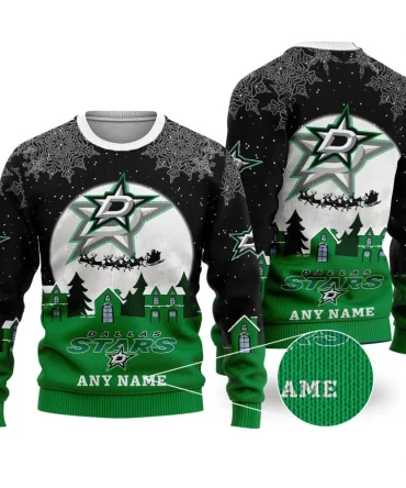 NHL Dallas Stars Personalized Name Christmas Ugly Sweater Design ST2306