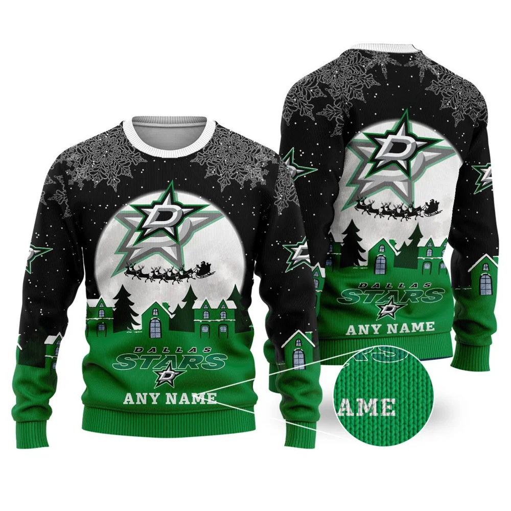 NHL Dallas Stars Personalized Name Christmas Ugly Sweater Design ST2306