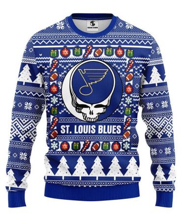 St. Louis Blues Grateful Dead Ugly Christmas Sweater, NHL Christmas Sweater