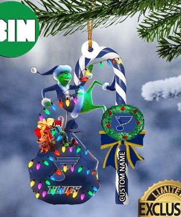 St Louis Blues NHL Grinch Candy Cane Custom Name Xmas Gifts Christmas Tree Decorations Ornament