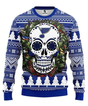 St. Louis Blues Skull Flower Ugly Christmas Sweater, NHL Christmas Sweater