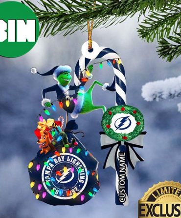 Tampa Bay Lightning NHL Grinch Candy Cane Custom Name Xmas Gifts Christmas Tree Decorations Ornament