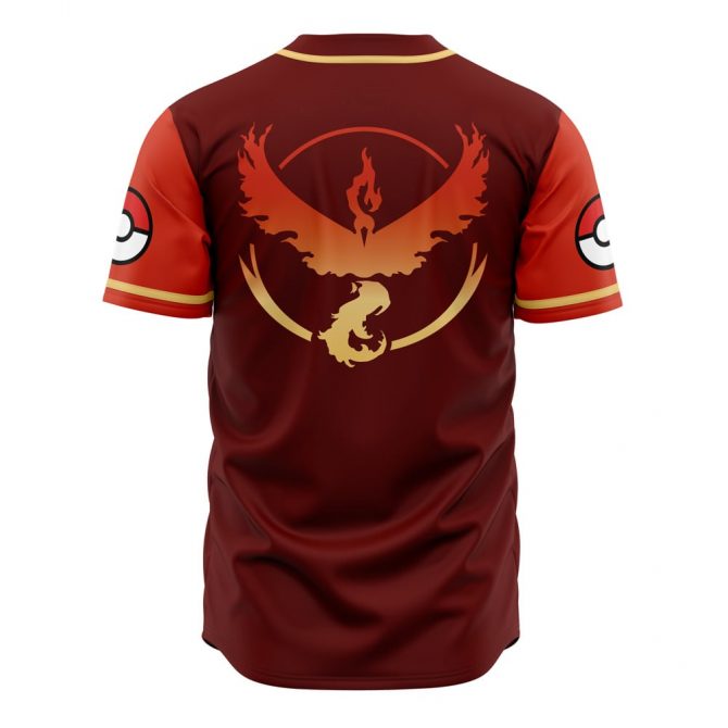 Team Valor Inspired Baseball Jersey - Stylish Pokémon Go Fan Apparel - Men'S Red Button-Up - Image 2