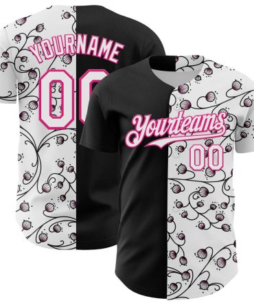 Team Jerseys Baseball, Custom Black White Hot Pink 3D Pattern Design Vintage Tattoos Authentic Baseball Jersey, Logo Baseball Jersey