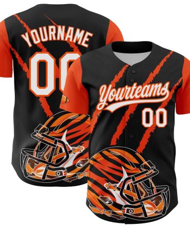 Team Jerseys Baseball, Custom Black White Orange 3D Pattern Design Football Helmet And Animal Claw Authentic Baseball Jersey