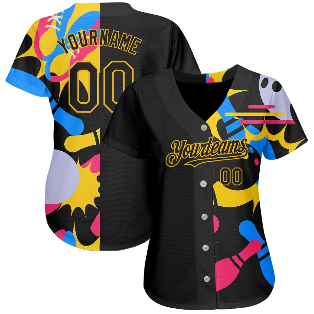 Team Jerseys Baseball, Custom Black Yellow 3D Pattern Design Bowling Authentic Baseball Jersey, Logo Baseball Jersey - Image 2