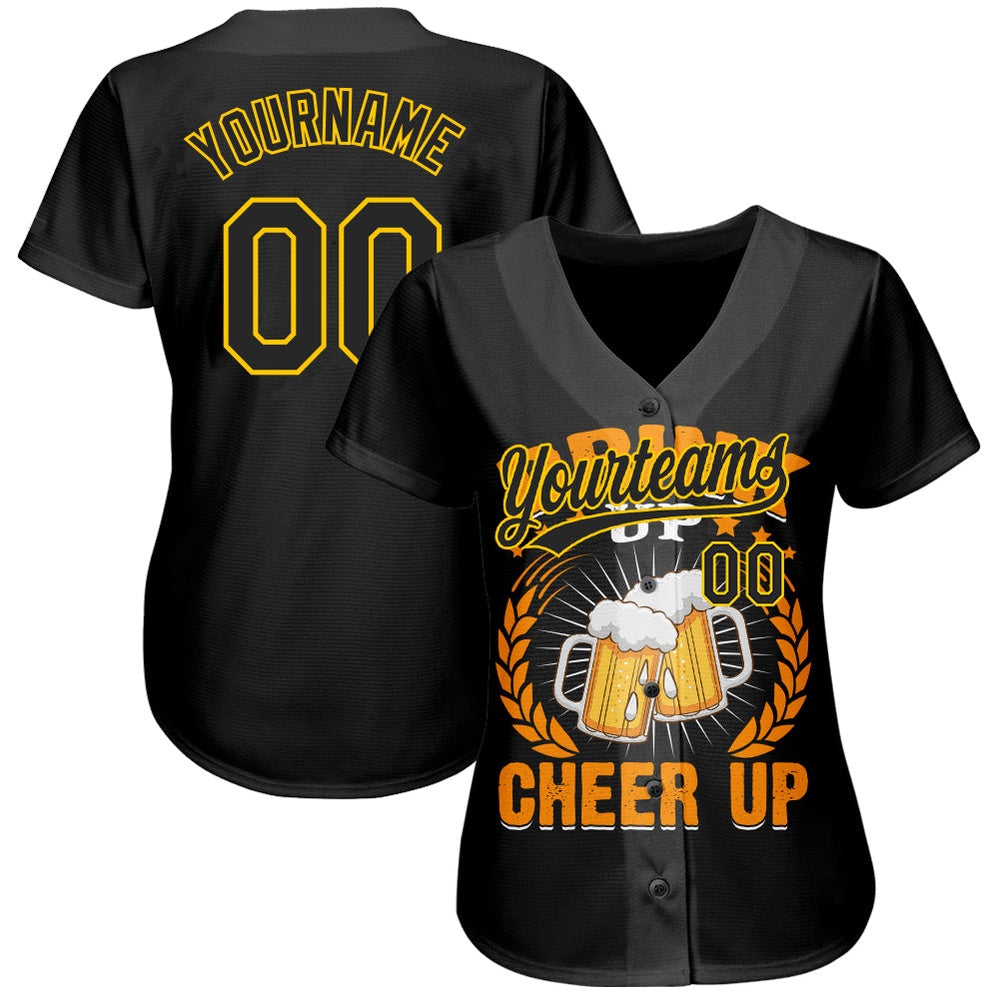 Team Jerseys Baseball, Custom Black Yellow 3D Pattern Design International Beer Day Authentic Baseball Jersey, Logo Baseball Jersey - Image 2