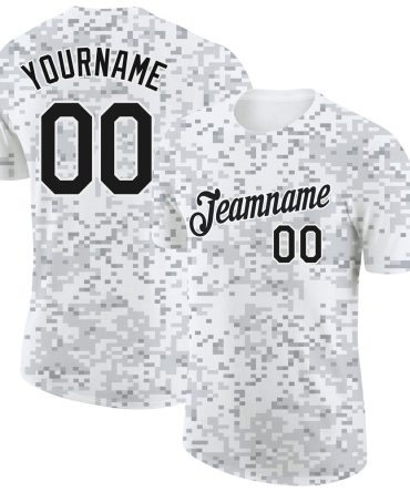 Team Jerseys Baseball, Custom Camo Black White 3D Arctic Camouflage Performance T Shirt, Logo Baseball Jersey