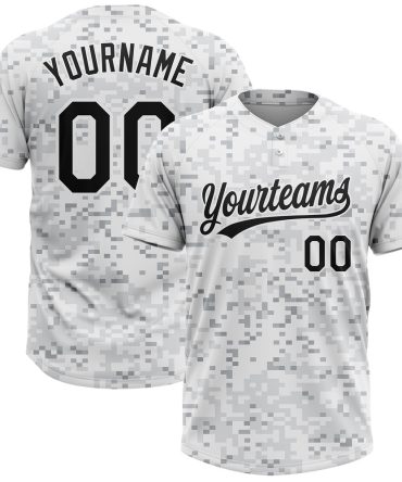 Team Jerseys Baseball, Custom Camo Black White 3D Arctic Camouflage Two Button Unisex Softball Jersey, Logo Baseball Jersey