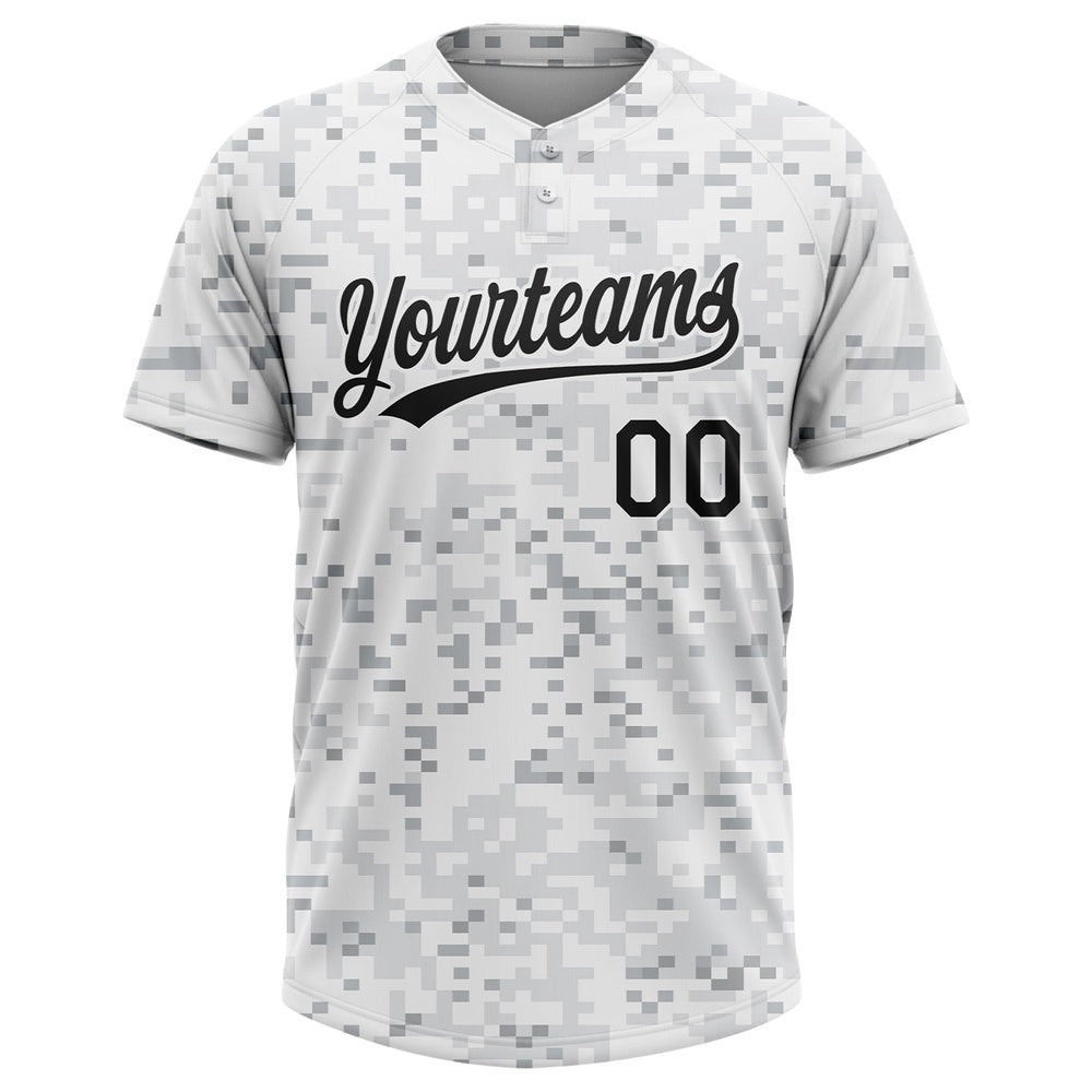 Team Jerseys Baseball, Custom Camo Black White 3D Arctic Camouflage Two Button Unisex Softball Jersey, Logo Baseball Jersey - Image 2