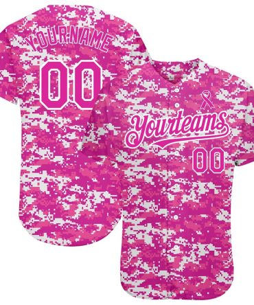Team Jerseys Baseball, Custom Camo Deep Pink Black 3D Pink Ribbon Breast Cancer Awareness Month Women Health Care Support Authentic Baseball Jersey