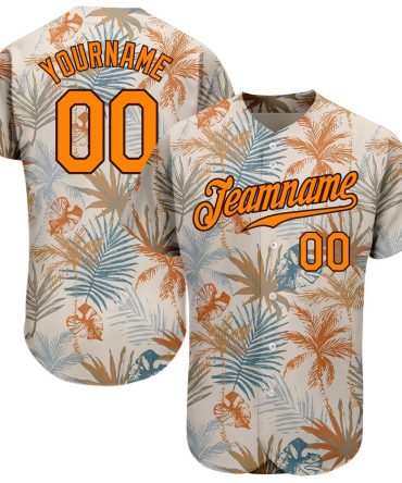 Team Jerseys Baseball, Custom Cream Bay Orange Brown 3D Pattern Design Hawaii Palm Leaves Authentic Baseball Jersey, Logo Baseball Jersey
