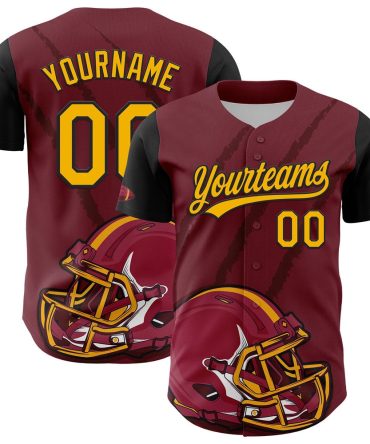 Team Jerseys Baseball, Custom Crimson Gold Black 3D Pattern Design Football Helmet And Animal Claw Authentic Baseball Jersey