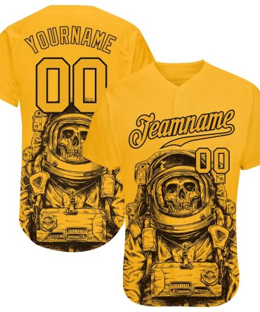 Team Jerseys Baseball, Custom Gold Gold Black 3D Pattern Design Astronaut Authentic Baseball Jersey, Logo Baseball Jersey