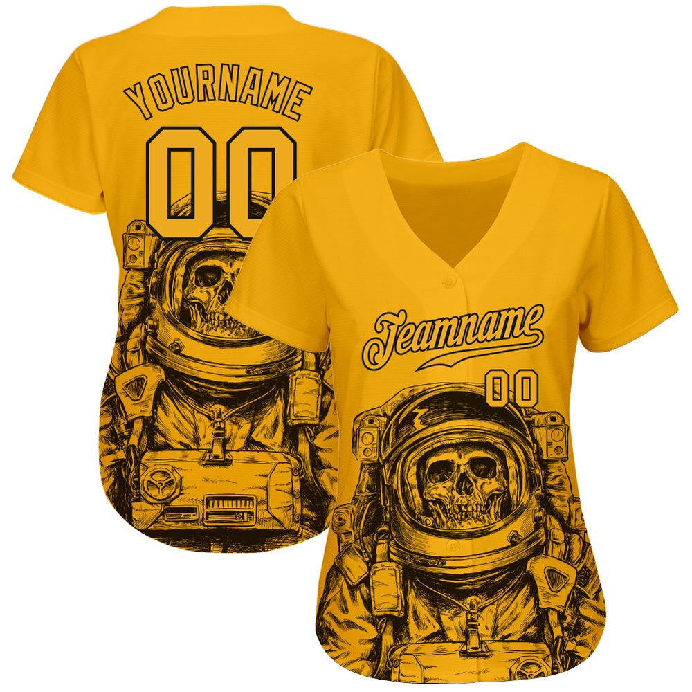 Team Jerseys Baseball, Custom Gold Gold Black 3D Pattern Design Astronaut Authentic Baseball Jersey, Logo Baseball Jersey - Image 2