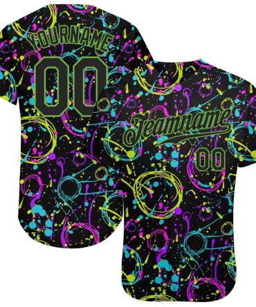 Team Jerseys Baseball, Custom Graffiti Pattern Black Neon Green 3D Neon Splatter Authentic Baseball Jersey, Logo Baseball Jersey