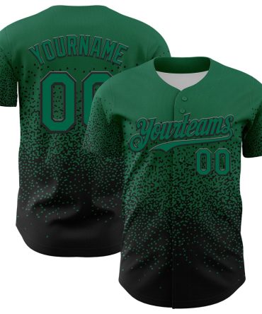 Team Jerseys Baseball, Custom Kelly Green Black 3D Pattern Design Gradient Style Irregular Shape Authentic Baseball Jersey