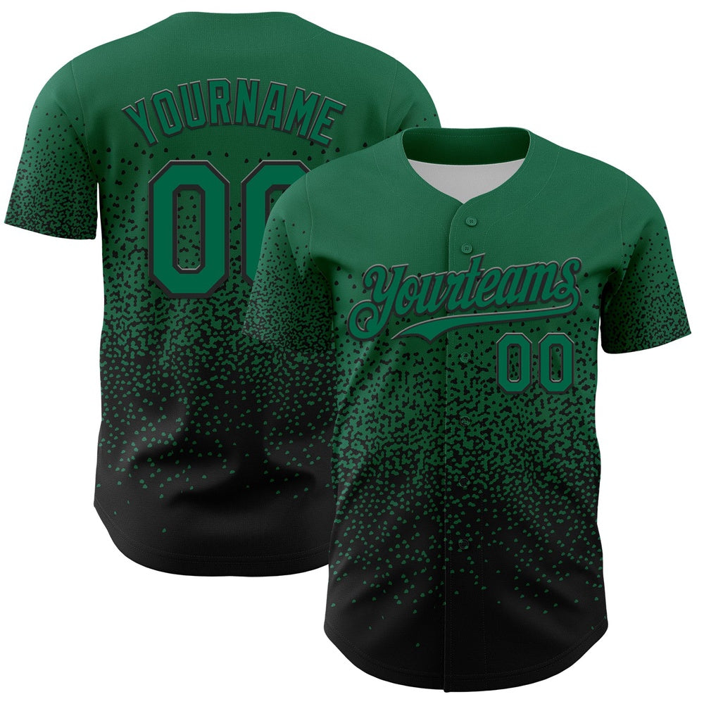 Team Jerseys Baseball, Custom Kelly Green Black 3D Pattern Design Gradient Style Irregular Shape Authentic Baseball Jersey