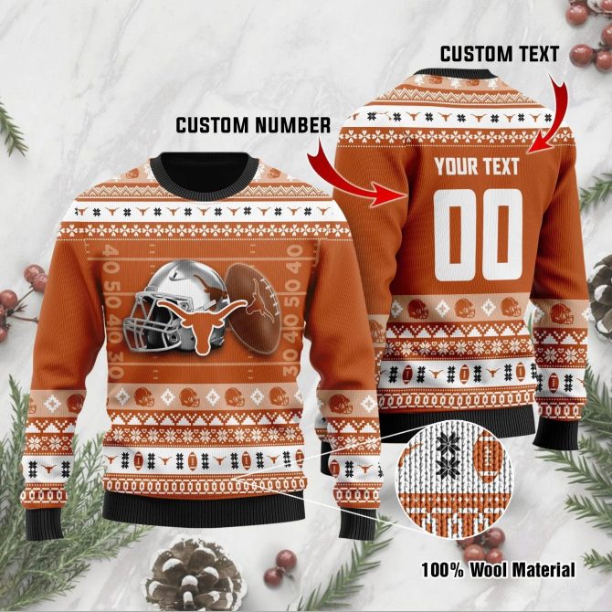 Texas Longhorns Personalized Ugly Christmas Sweater, NCAA Christmas Sweater