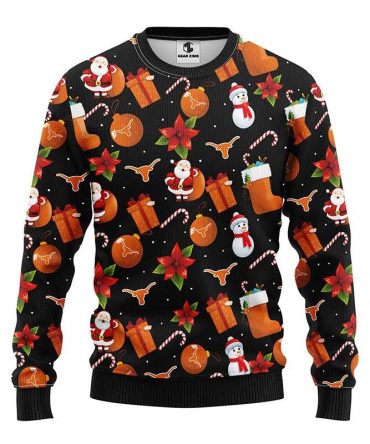 Texas Longhorns Santa Claus Snowman Ugly Christmas Sweater, NCAA Christmas Sweater