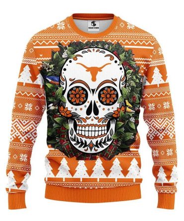 Texas Longhorns Skull Flower Ugly Christmas Sweater, NCAA Christmas Sweater