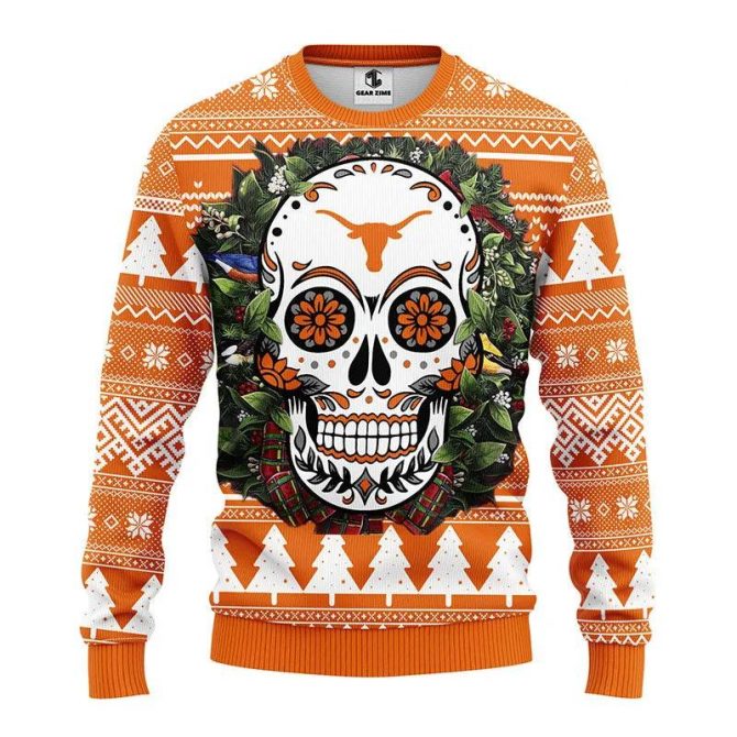 Texas Longhorns Skull Flower Ugly Christmas Sweater, NCAA Christmas Sweater