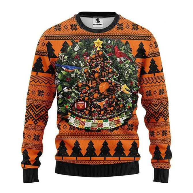 Texas Longhorns Tree Ball Ugly Christmas Sweater, NCAA Christmas Sweater