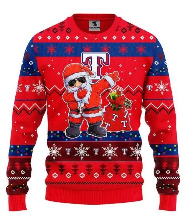 Texas Rangers Dabbing Santa Claus Ugly Christmas Sweater, MLB Christmas Sweater