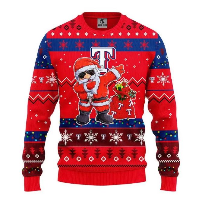 Texas Rangers Dabbing Santa Claus Ugly Christmas Sweater, MLB Christmas Sweater