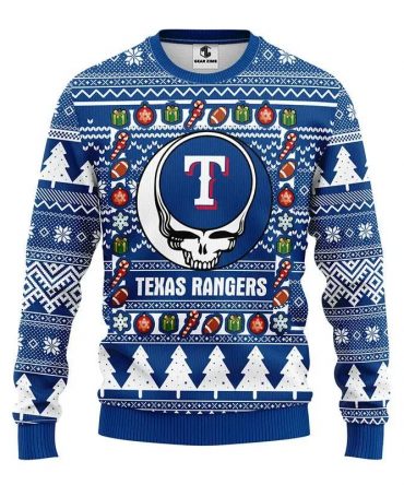 Texas Rangers Grateful Dead Ugly Ugly Christmas Sweater, MLB Christmas Sweater