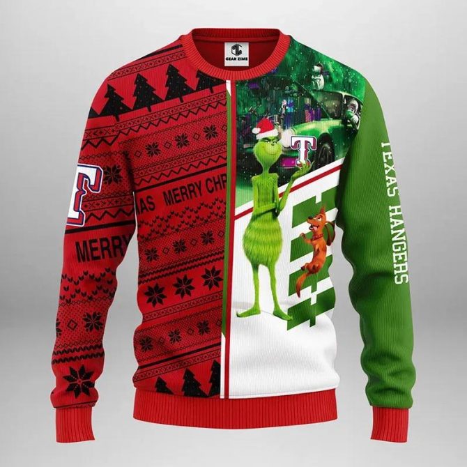 Texas Rangers Grinch &amp; Scooby ? Doo Ugly Christmas Sweater, MLB Christmas Sweater