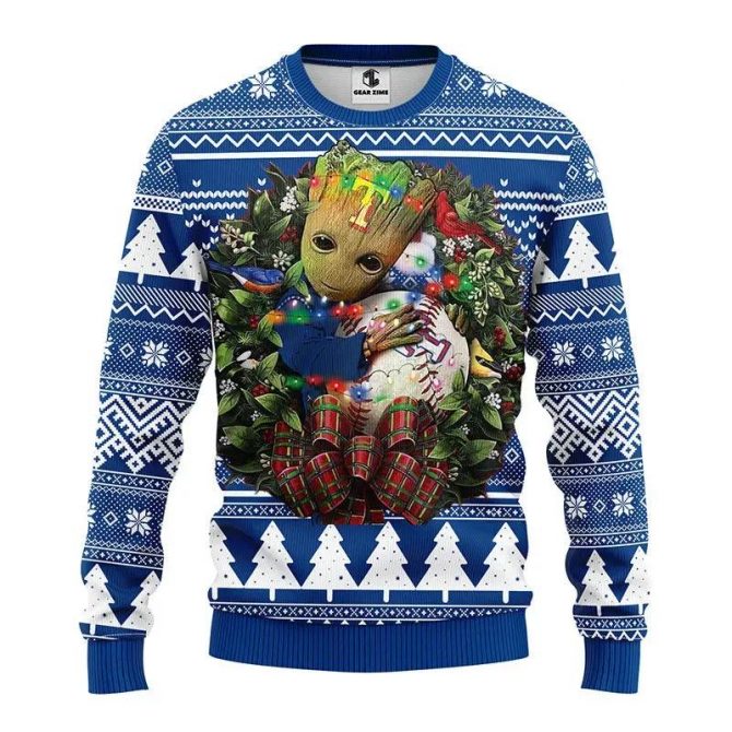 Texas Rangers Groot Hug Ugly Christmas Sweater, MLB Christmas Sweater