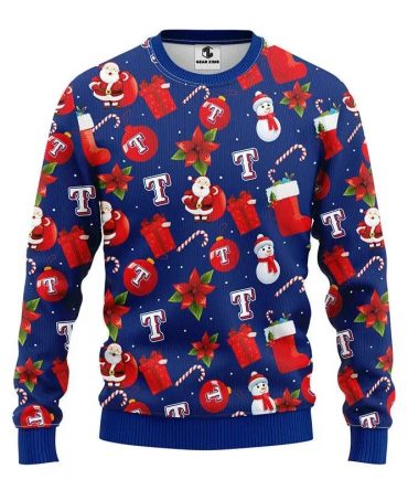 Texas Rangers Santa Claus Snowman Ugly Christmas Sweater, MLB Christmas Sweater