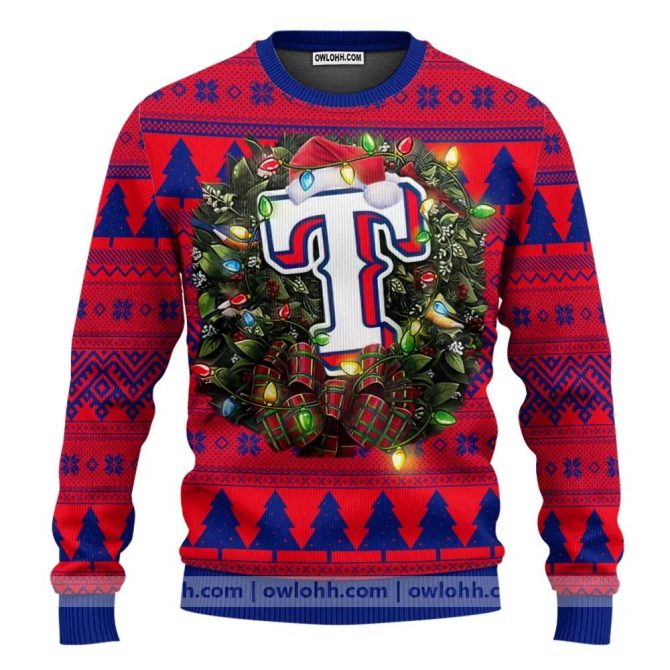 Texas Rangers Santa Hat Ugly Christmas Sweater, MLB Christmas Sweater