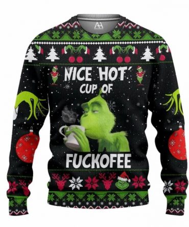 The Grinch Nice Hot Cup Of Christmas Holiday Ugly Sweater, Grinch Holiday Sweater