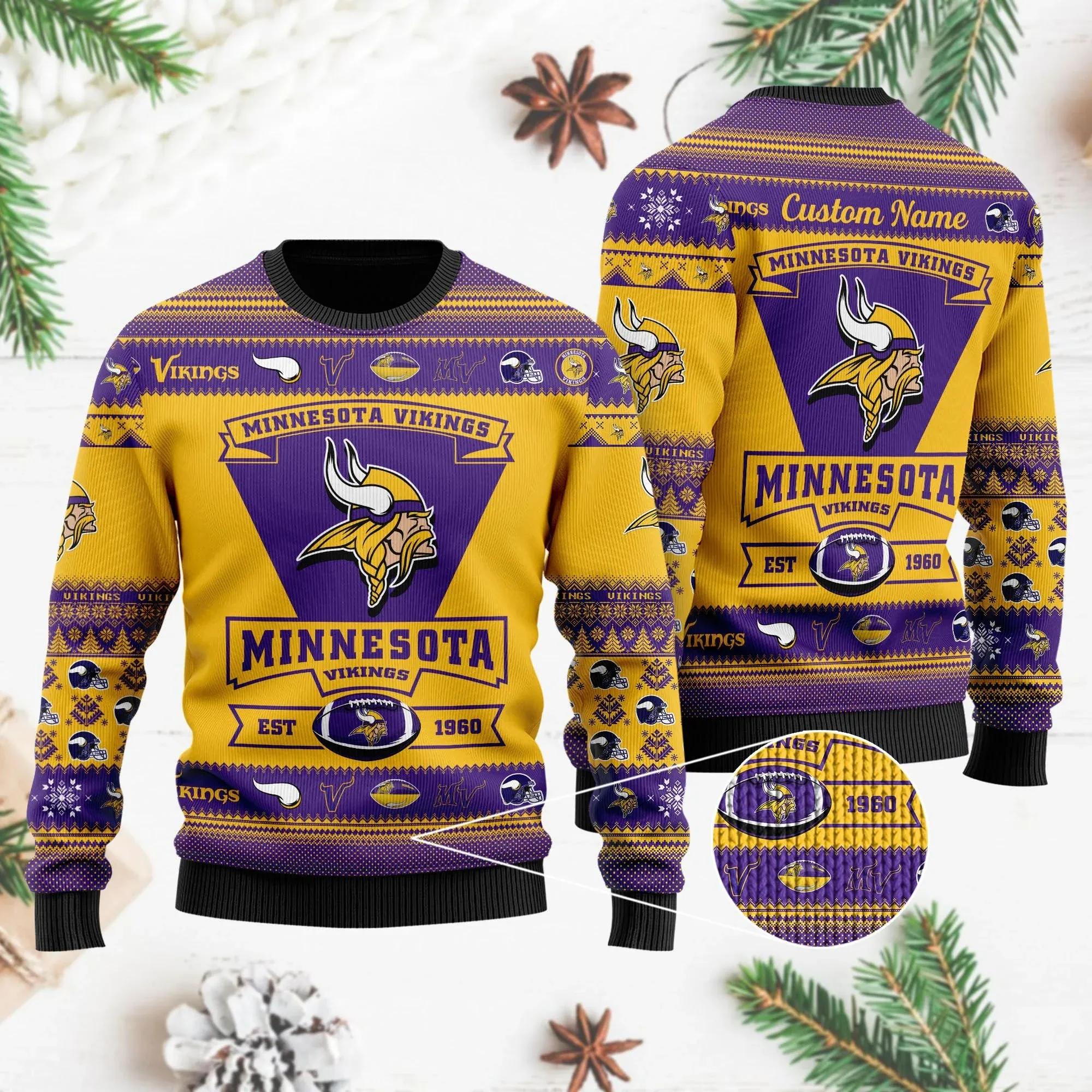 Minnesota Vikings Custom Name Personalized Ugly Christmas Sweater