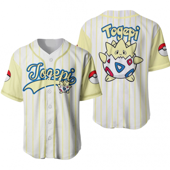 Togepi Baseball Jersey - Cute Pokémon Design, Unisex, Breathable Fabric, Perfect Gift For Fans