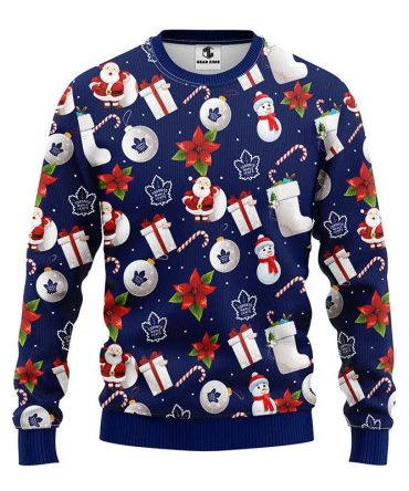 Toronto Maple Leafs Santa Claus Snowman Ugly Christmas Sweater, NHL Christmas Sweater