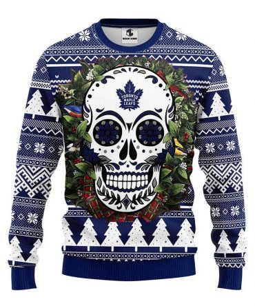 Toronto Maple Leafs Skull Flower Ugly Christmas Sweater, NHL Christmas Sweater