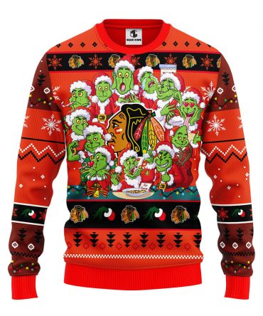 Chicago Blackhawks 12 Grinch Xmas Day Ugly Christmas Sweater, Grinch Xmas Sweater